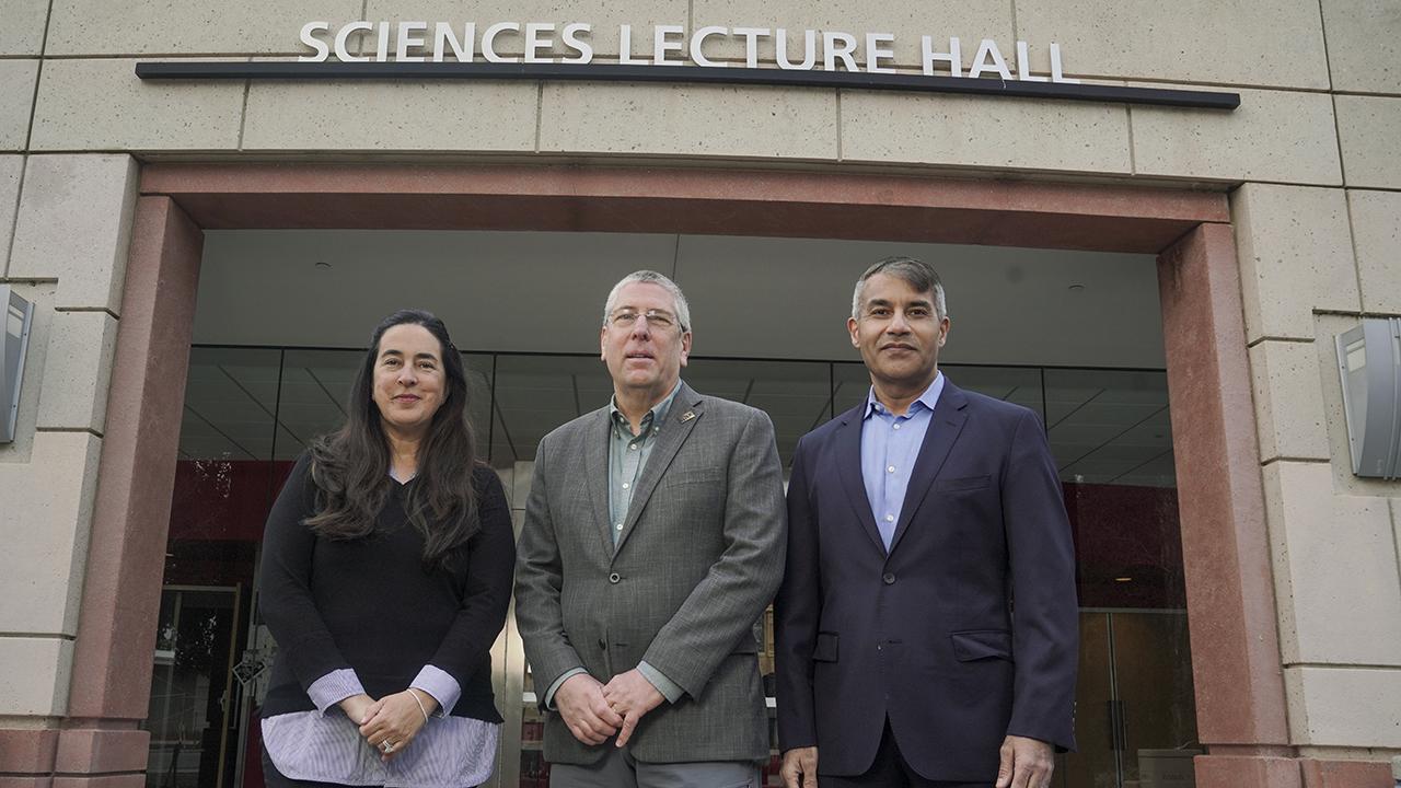 The Khairas with CBS dean Mark Winey