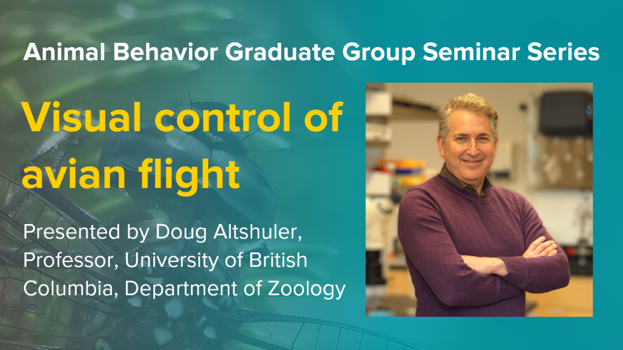 Blue graphic with seminar title, speaker name and title, and speaker photo