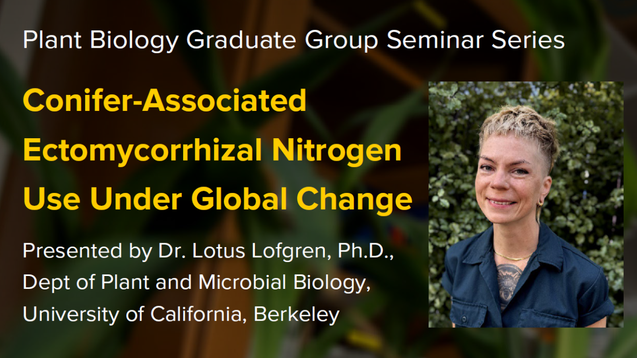 Plant graphic with seminar title, speaker name and title, and speaker photo