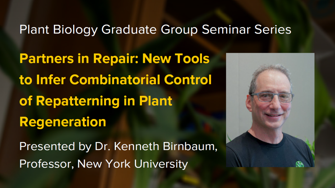 Plant graphic with seminar title, speaker name and title, and speaker photo