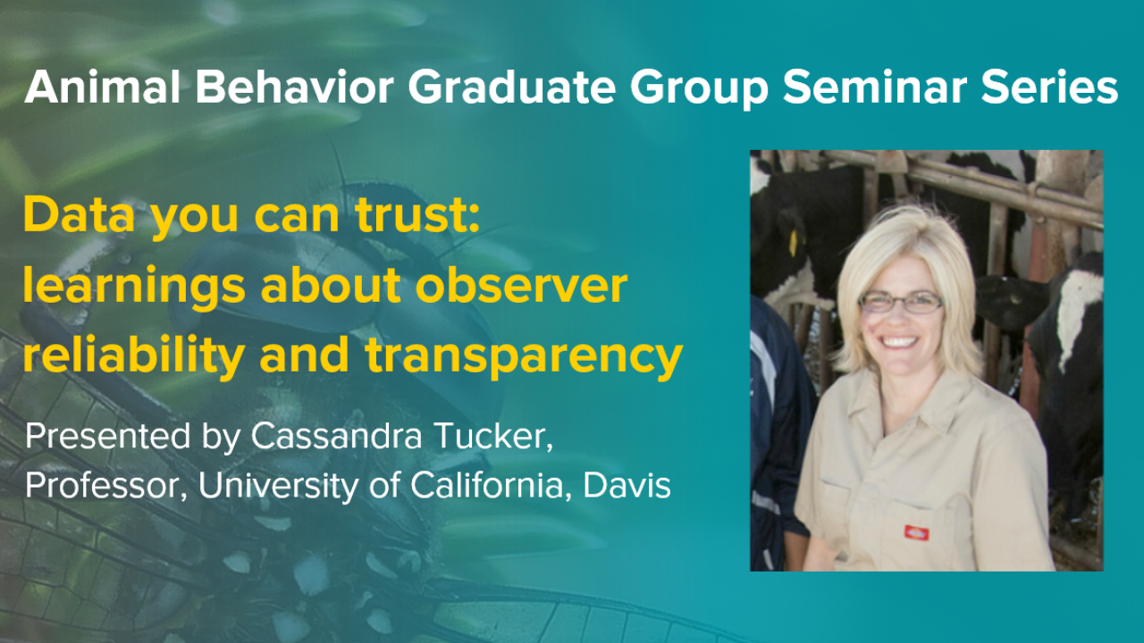 Blue graphic with seminar title, speaker name and title, and speaker photo