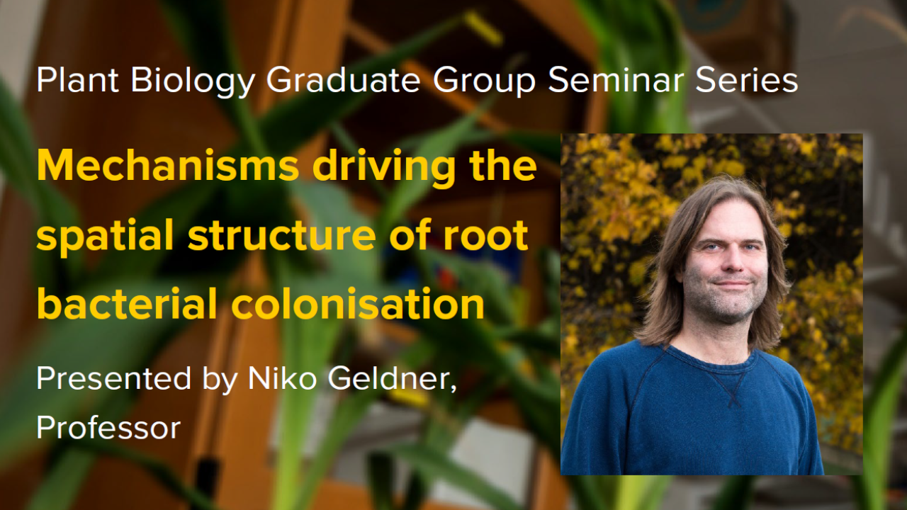 Plant graphic with seminar title, speaker name and title, and speaker photo