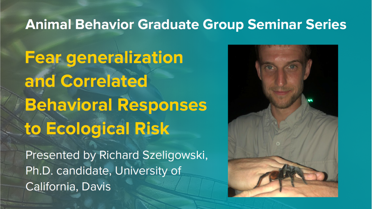 Blue graphic with seminar title, speaker name and title, and speaker photo