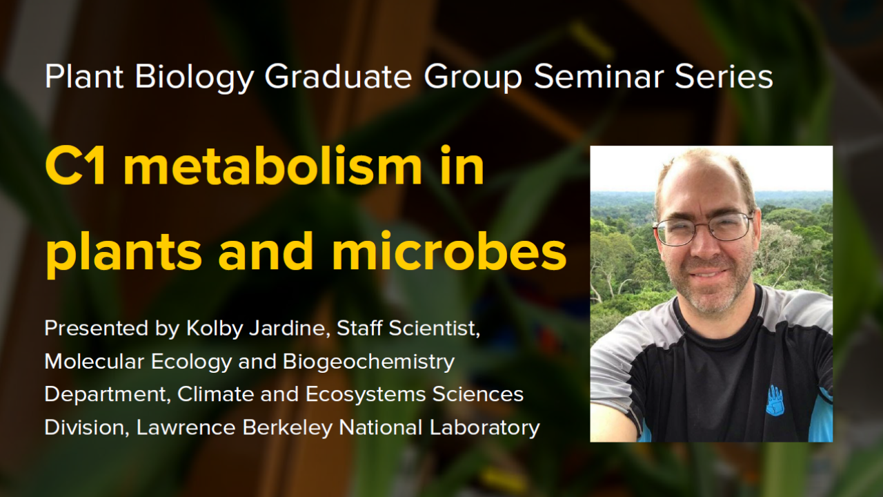 Plant graphic with seminar title, speaker name and title, and speaker photo
