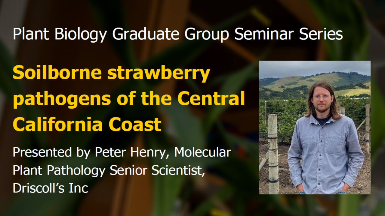 Plant graphic with seminar title, speaker name and title, and speaker photo