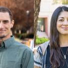 A cropped-together image of two headshots, one of a man and another of a woman. Both are standing outdoors. 