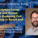 Blue graphic with seminar title, speaker name and title, and speaker photo