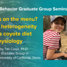 Blue graphic with seminar title, speaker name and title, and speaker photo
