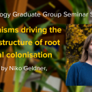 Plant graphic with seminar title, speaker name and title, and speaker photo