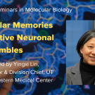 Blue graphic with seminar title, speaker name and title, and speaker photo