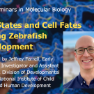 Blue graphic with seminar title, speaker name and title, and speaker photo